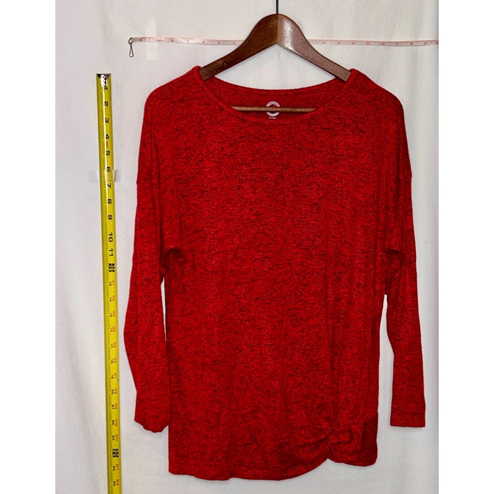 Wonder Nation Red‎ Heathered Twist Hem Long Sleeve Knit Top Plus Size XL 14 16